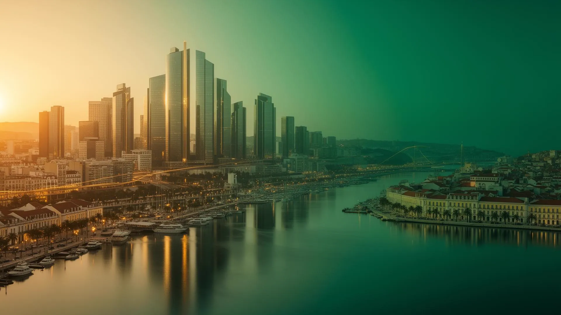 Skyline de Luanda e orla de Lisboa ao pôr do sol